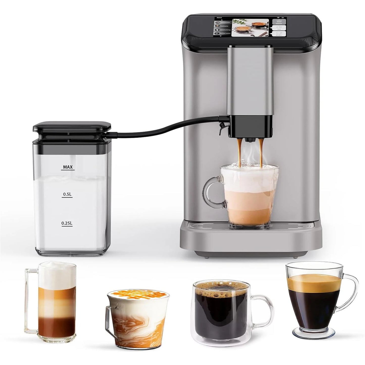 TFT Touch Screen Automatic Espresso Machine, 20 Bar Coffee Machine With Grinder, Espresso Maker With Automatic Milk Frother - Merit Sell