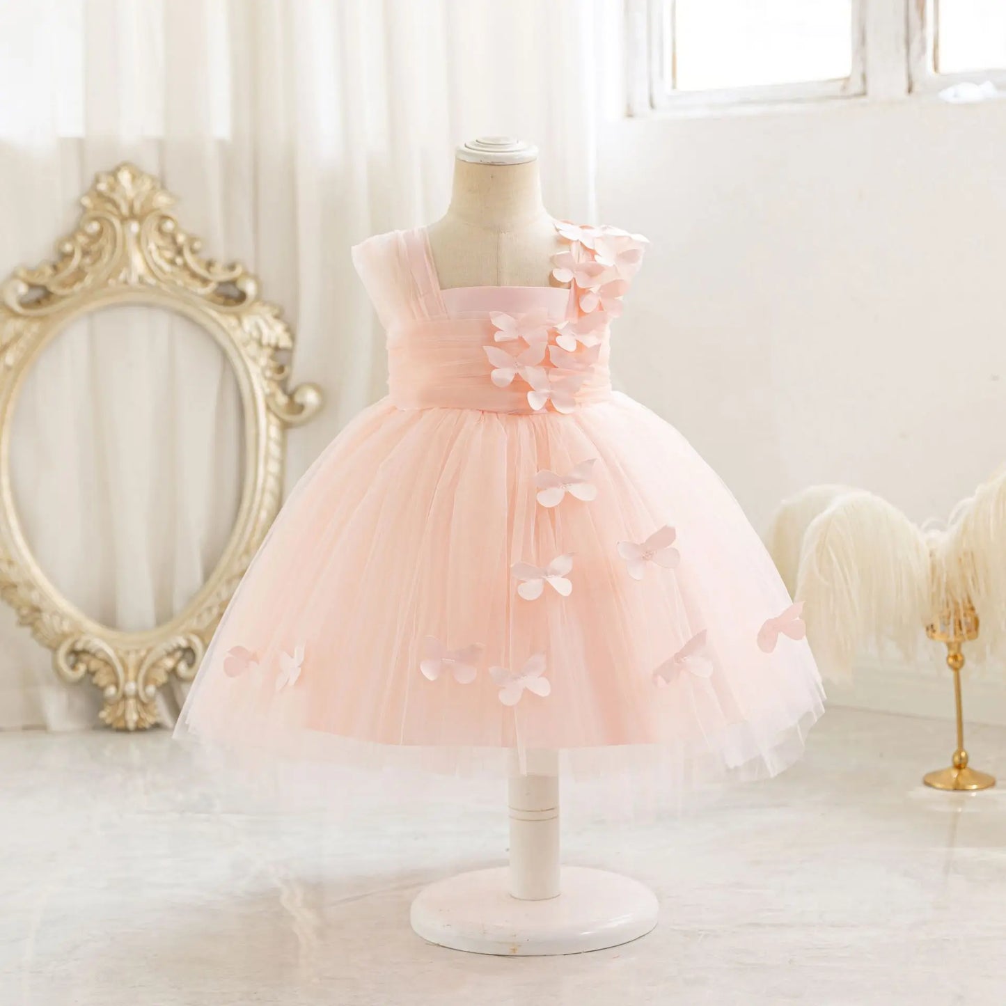 HETISO Baby Girls 1st Birthday Baptism Dress Kids Princess Wedding Party Ball Gowns for New Year 3D Butterfly Mesh