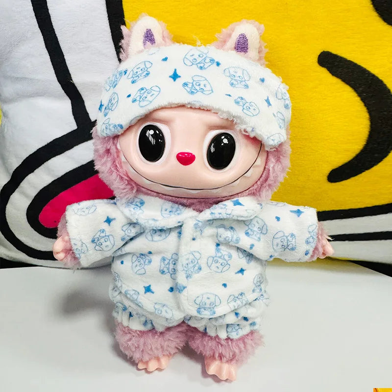 Doll Clothes Accessories for 17cm Labubu Dolls Baby Doll Lovely Pajamas With Eye Mask Stuffed Cotton Toy for Korea Star Kpop EXO