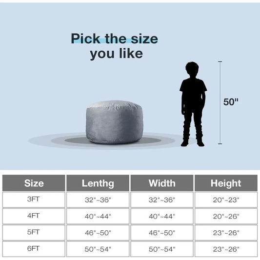 Adult-Sized 3-Foot Memory Foam Bean Bag Chair in Grey Velvet with Pull Handle and Side Pockets - Merit Sell