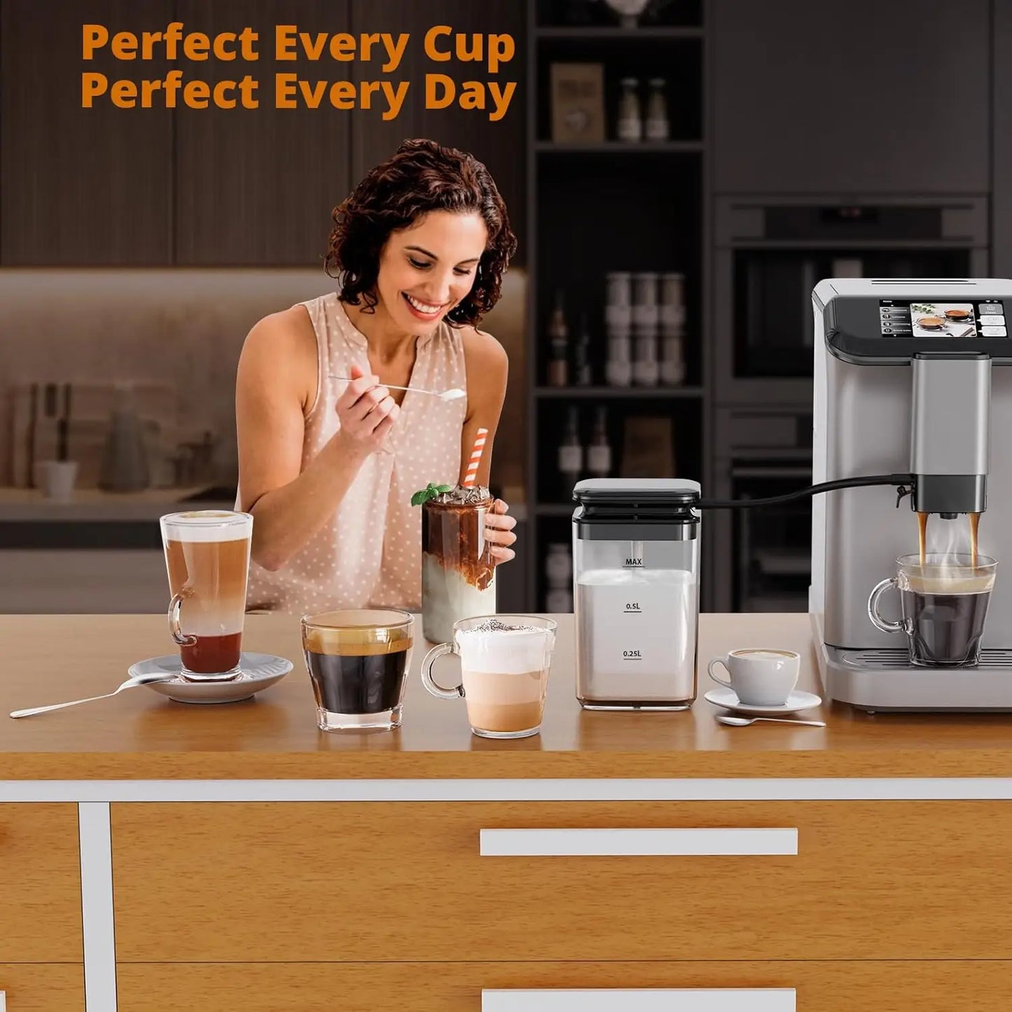 TFT Touch Screen Automatic Espresso Machine, 20 Bar Coffee Machine With Grinder, Espresso Maker With Automatic Milk Frother - Merit Sell