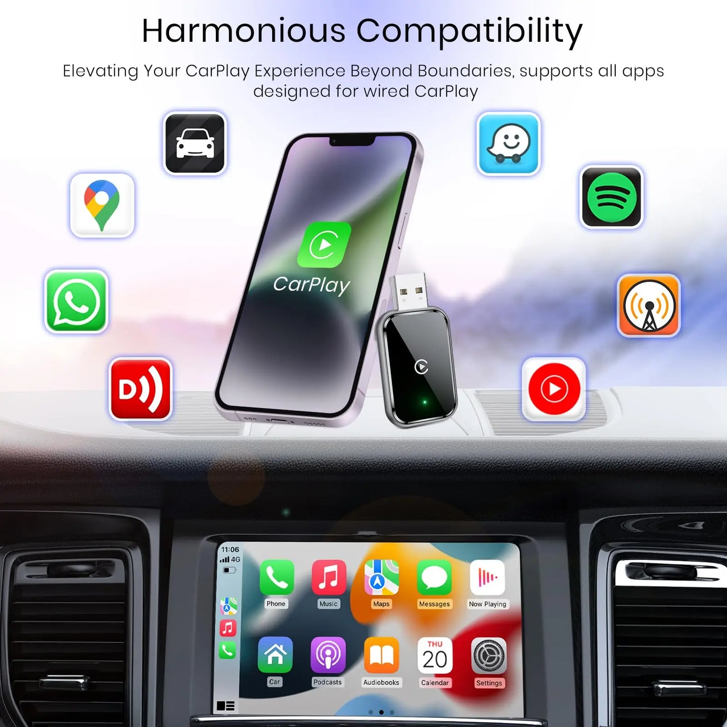 Wireless CarPlay Adapter for iPhone,2in1 Wired to Wireless CarPlay,wireless apple carplay adapter with usb-c/Type-C android auto