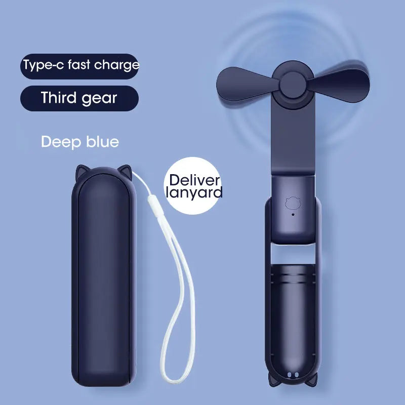 Folding Mini Electric Fan USB Charging Fan Cooling Handheld Fan 3 Speed Powerful Outdoor Travel Portable Small Fan Power Bank