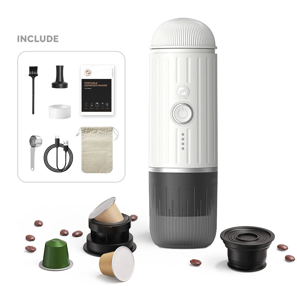 Wireless Portable Espresso Coffee Machine 19 Bar Automatic Heating fit Capsule & Ground Travel Coffee Maker for Camping Office