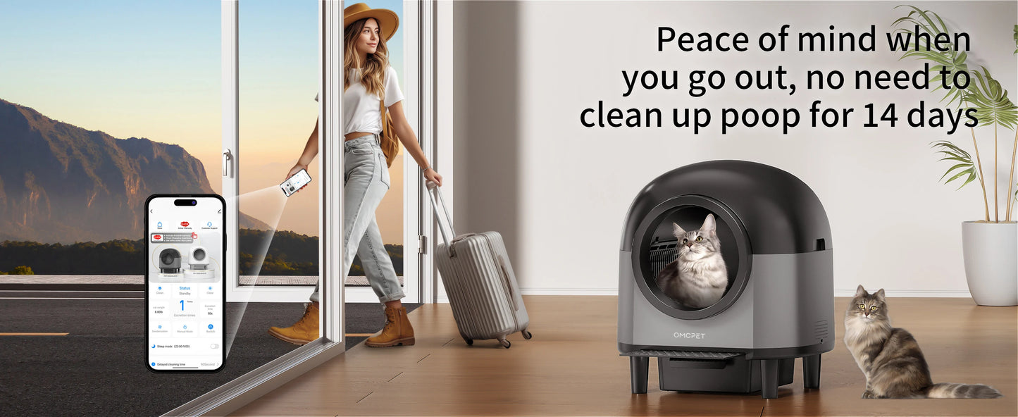 REDSASA Self Cleaning Automatic Cat Litter Box,110L Large Space Cat Smart Toilet with Stairs, Safety Protection, APP-Control