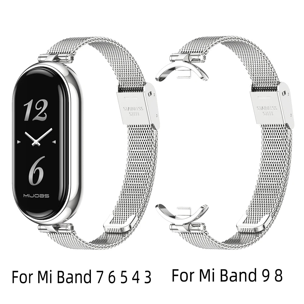 Strap for Mi Band 9 8 10 Bracelet for Xiaomi Smart Band 8 7 5 6 4 3 NFC Global Version Women Girls Metal Watch Band Wristband
