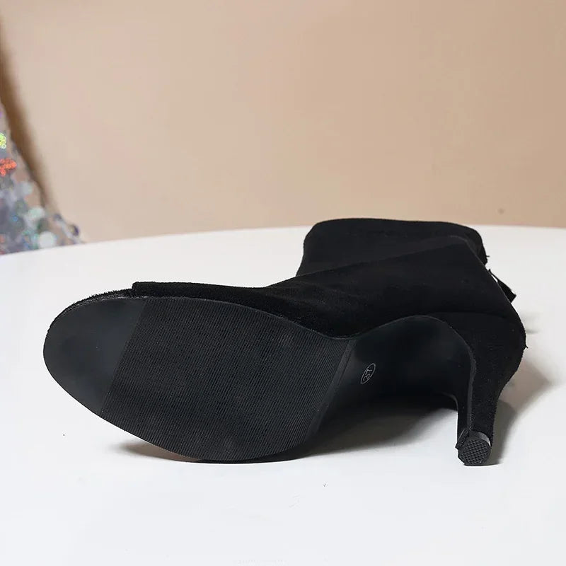 Autumn Women Peep Toe Ankle Boots Fashion Elegant Elastic Fabric Shoes High Heel Women's Zippers Morder Short Booties