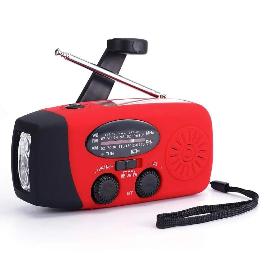 Portable Solar FM Radio Mobile Phone Charging 2000mAh AM/FM Weather Radio USB Charging Red Hand-crank Generator Power Bank