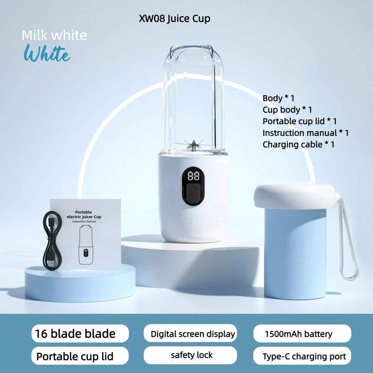 Portable Blender Bottle Electric 6 Blades Multifunction Juice Blender Fresh Juice Smoothie Blender Ice CrushCup Food Processor - Merit Sell