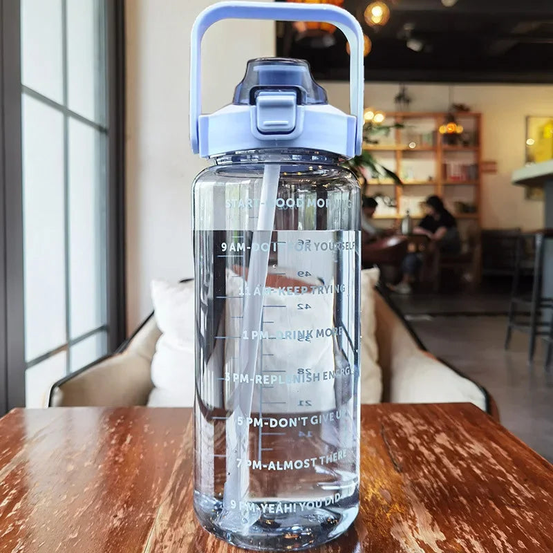 2 Liters Plastic Kettle Large Portable Travel Water Bottle with Straw Sports Fitness Cup High Value Big Fat Cup Adult Universal