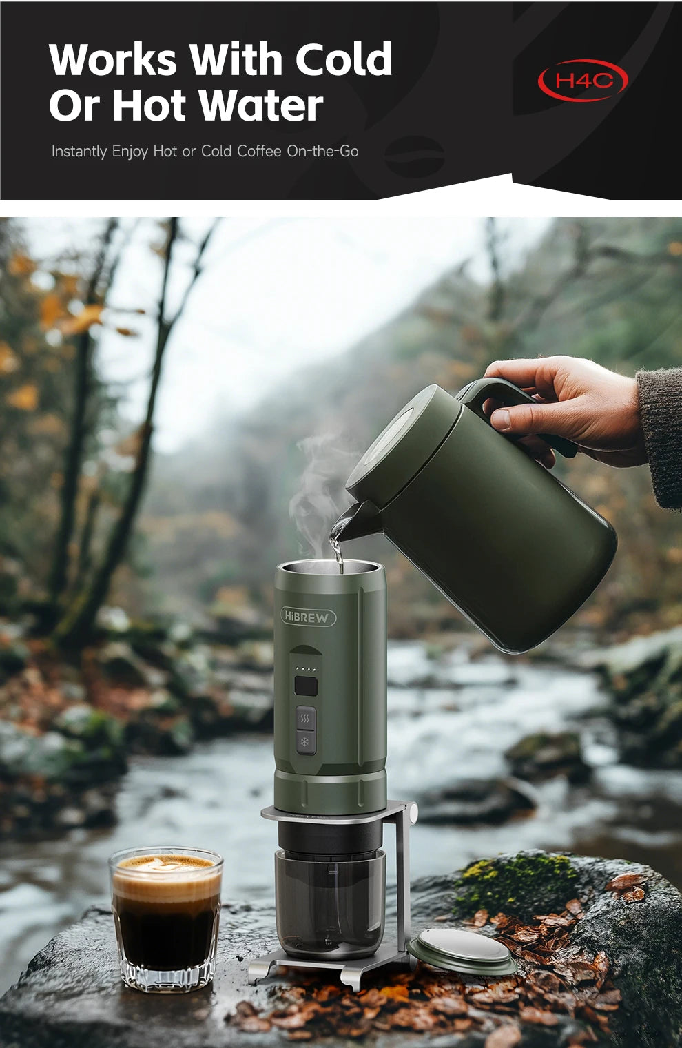 HiBREW Portable Espresso Coffee Machine for Car & Home Camping Coffee Maker Fit Nespresso Dolce Capsule Powder H4C