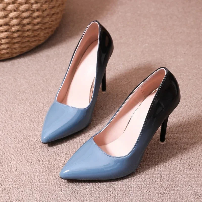 Gradient High Heels for Women's 10cm Sexy Fine Heel Pumps Fashion Party Plus Size 43 Pointed Toe Wed Shoes Patent Leather Dress