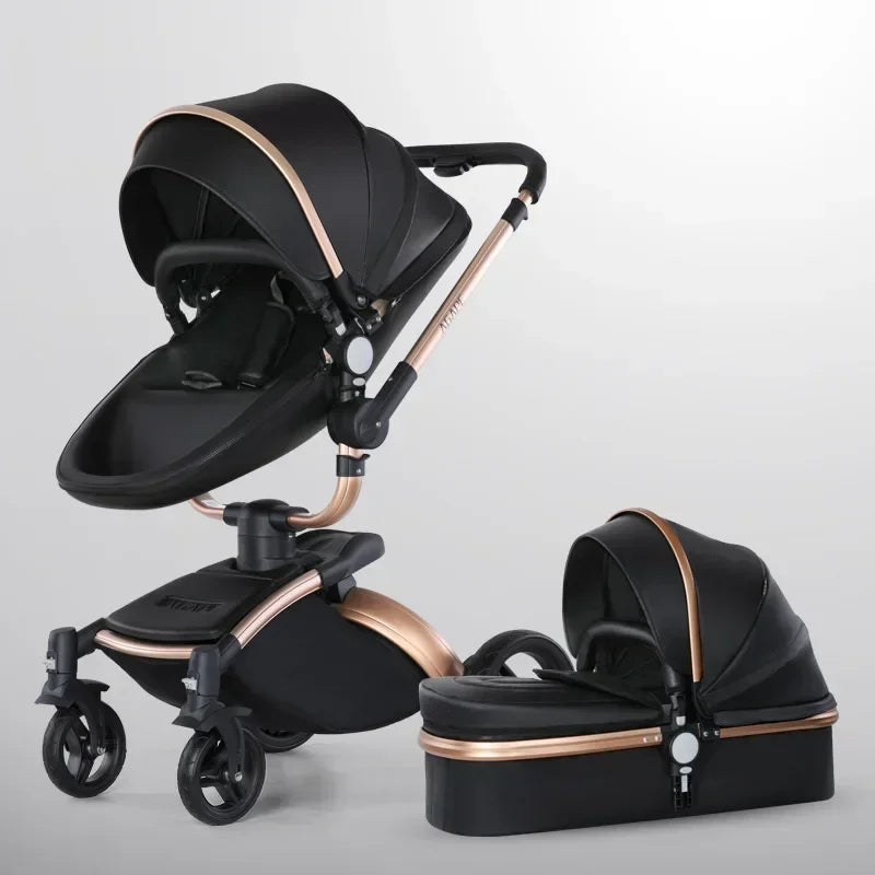 Landscape baby carriage PU leathe Baby stroller 3in1 Two-way High r Foldable shock-absorbing eggshell stroller 2in1