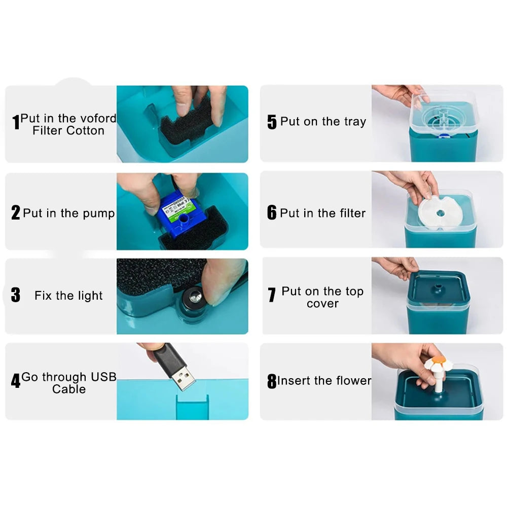 Pet Water Dispenser with Recirculate Filtring Cat Drinking Fountain USB Charging for Fresh Water with LED Lighting Automatic