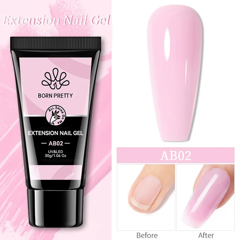 BORN PRETTY 30ml Extension Nail Gel Polish Glitter Crystal Nail Art Fast Extend Nude Pink Varnis Semi Permanent UV Hard Gel Nail