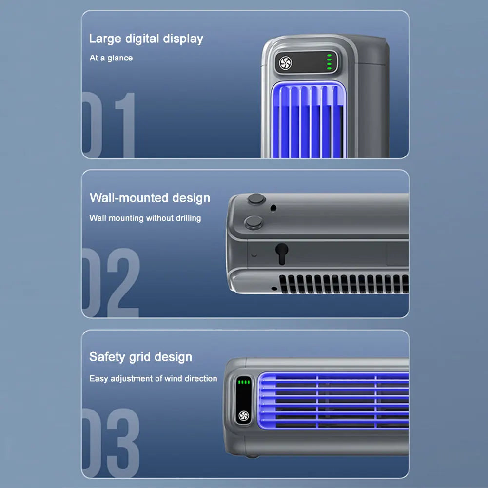 2000/1200mAh Portable Fan Electric Fan Air Conditioner Fan Quiet Wall Mount Desk Fan Tower Fan 3 Speed Rechargeable for Home