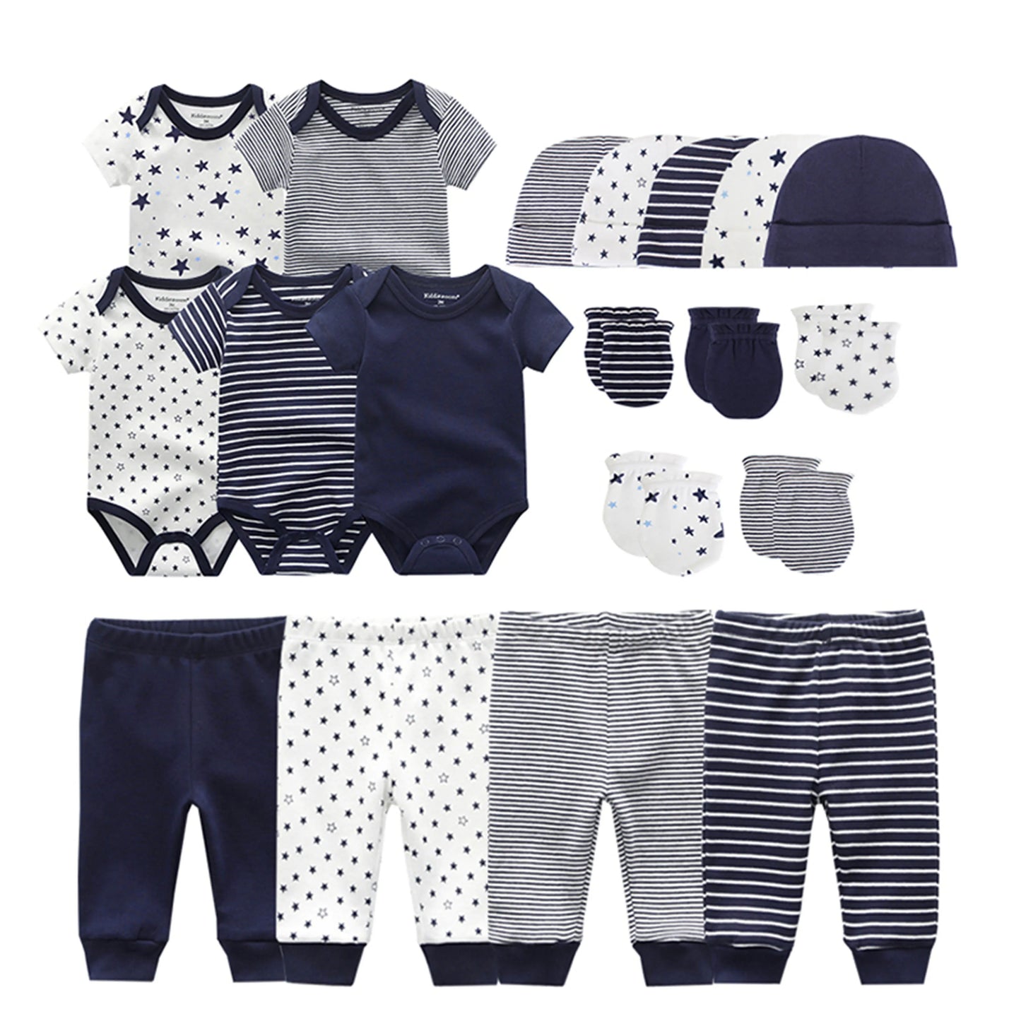 Kiddiezoom Baby Clothing Sets Newborn Boy Girl Infant Bodysuits+Pants+Hats+Gloves/Bibs Unisex Clothes Bebes