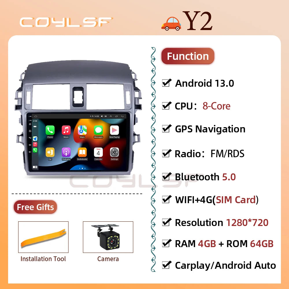 Carplay Android Auto for Toyota Corolla E140/150 2006 2007-2013 Multimedia Automotive Subwoofer Autoradio Android DSP 4G