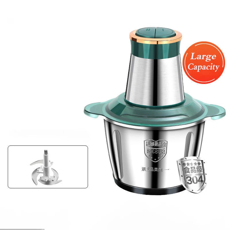 Electric Meat Mincer Grinder Stainless Steel Chopper 2L Food Processor Garlic Mud Maker Blender Large Capacity Kitchen Utensils