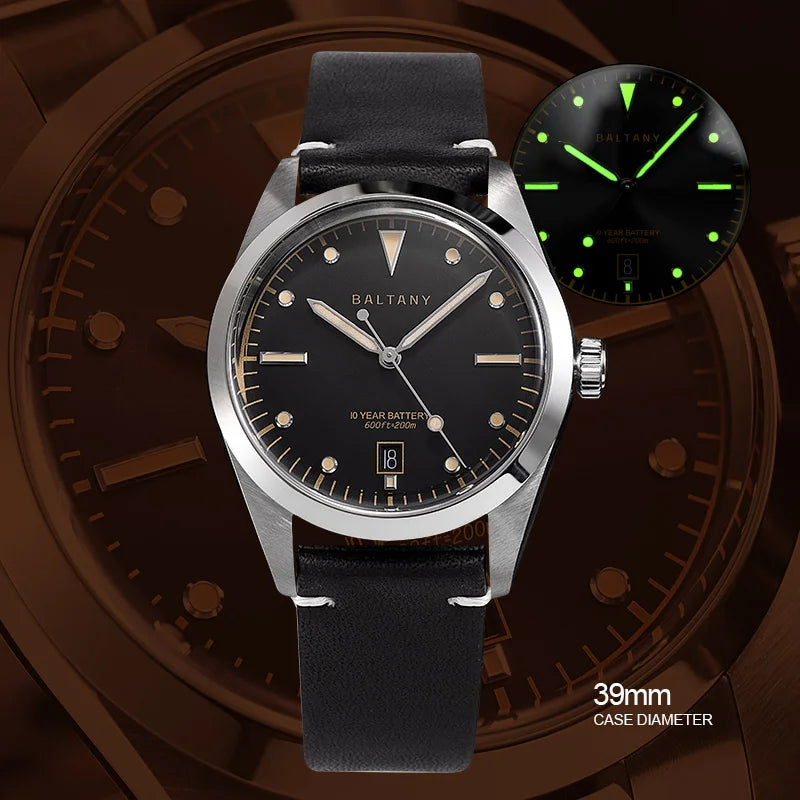 Baltany Explorer Homage Quartz Watch S4041 200m Waterproof Ronda 715li Movement 39MM Stainless Steel Retro Sports Men's Watches