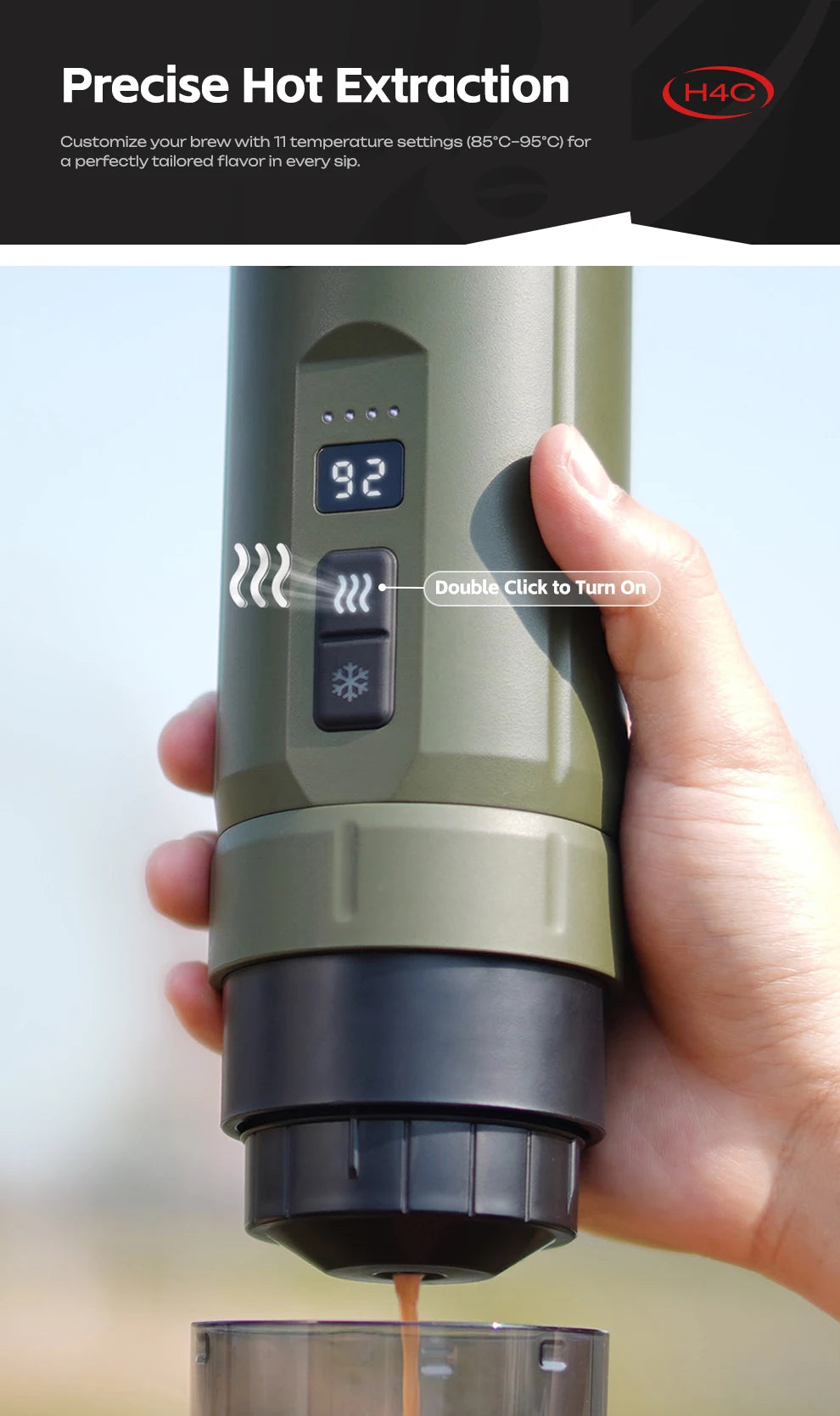 HiBREW Portable Espresso Coffee Machine for Car & Home Camping Coffee Maker Fit Nespresso Dolce Capsule Powder H4C