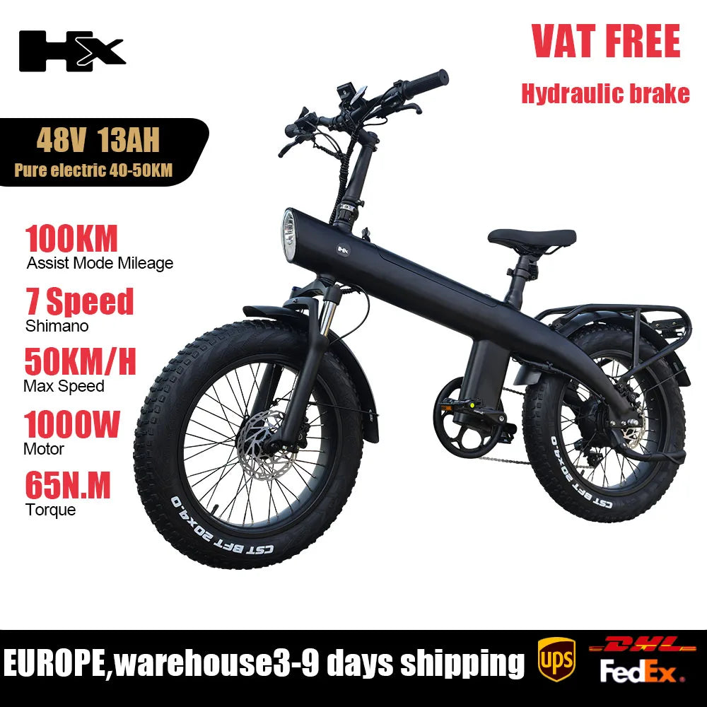 HX Q3 2000W Adult Electric Bicycle 48V 20AH E Bike Removable Battery Foldable Ebike 20 inch fat tire Electric Bike