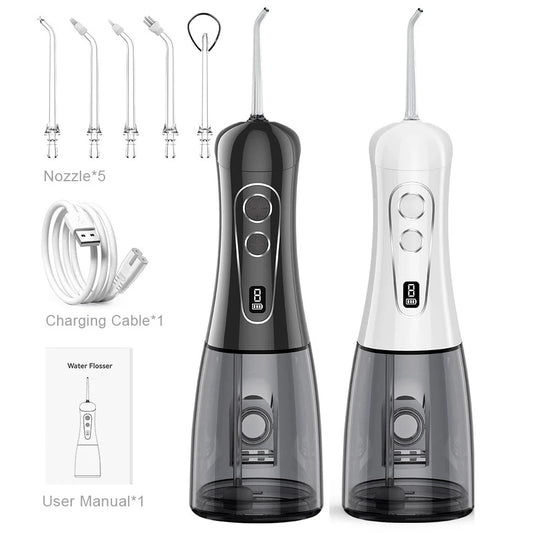Electric Oral Irrigator 8 Modes Portable Water Flosser Rechargeable Waterproof Mouth Washing Machine 5 Jet Tips 400ML Water Tank