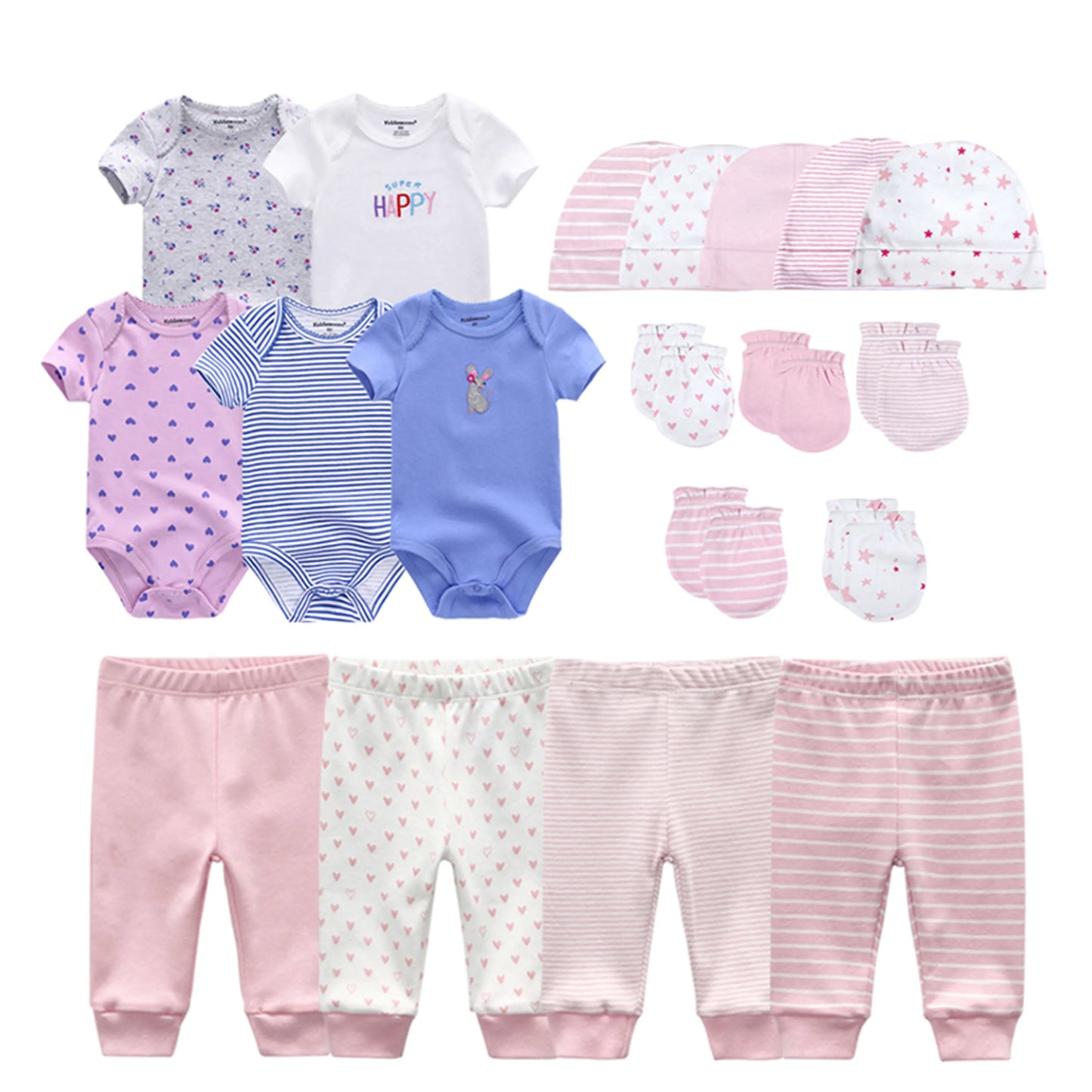 Kiddiezoom Baby Clothing Sets Newborn Boy Girl Infant Bodysuits+Pants+Hats+Gloves/Bibs Unisex Clothes Bebes