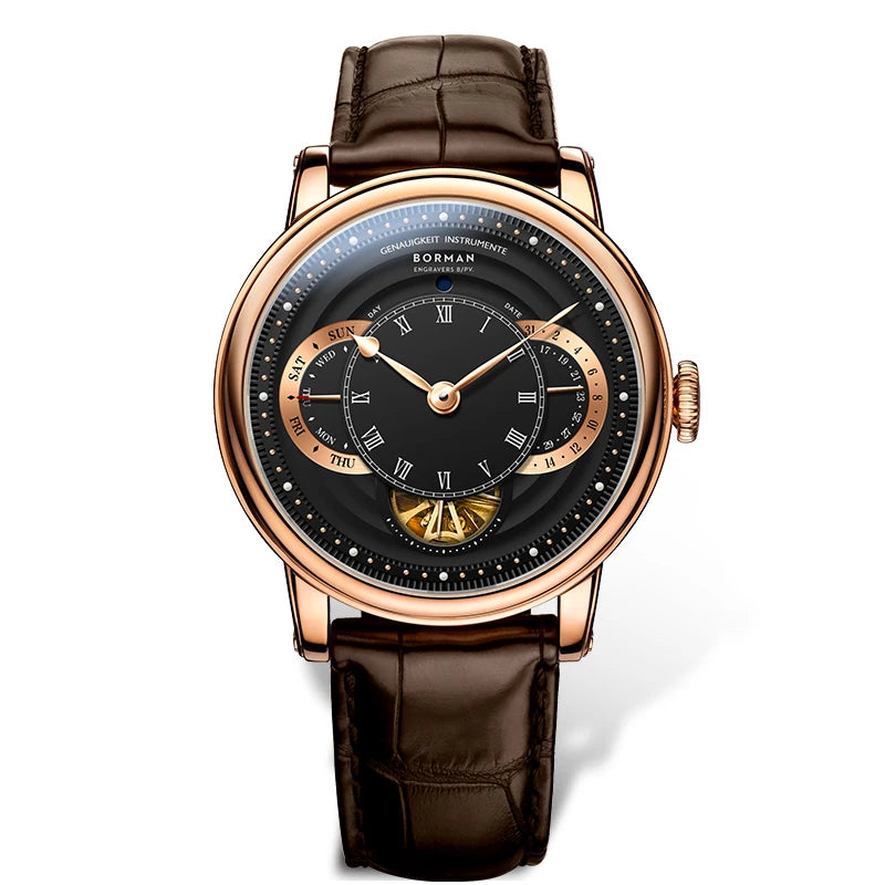 BORMAN Design Luxury Men Automatic Wrist Watch Skeleton Dial Genuine Leather Strap Sapphire Crystal Glass Automatic Watch