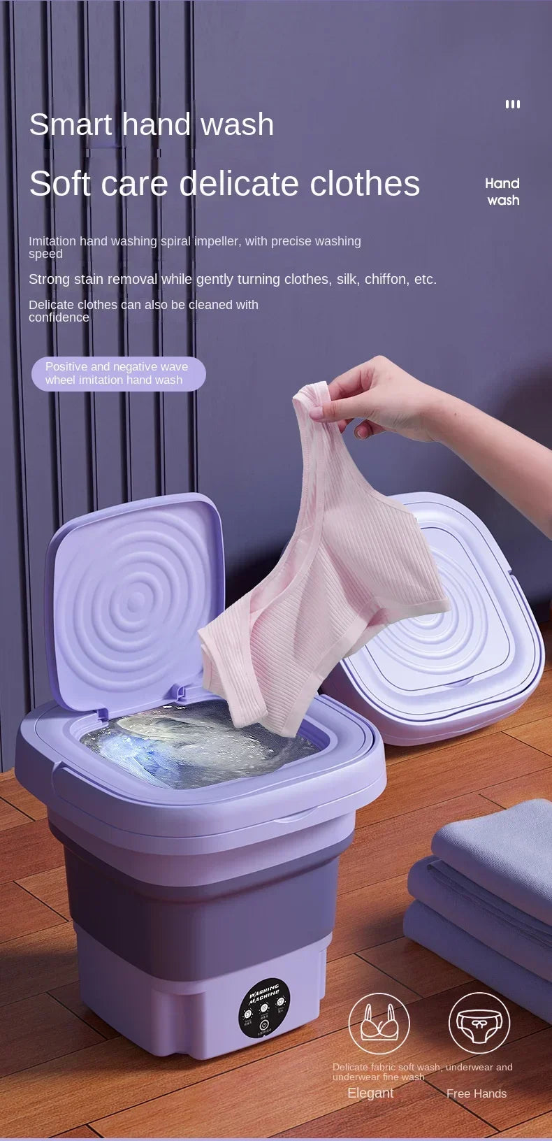 8L Portable Folding Washing Machine Bucket for Clothes Socks Underwear Cleaning Washer Portable Small Travel Washing Machine