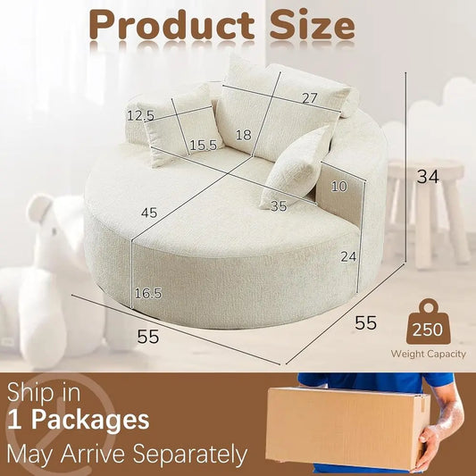 Oversized 55 Round Chenille Chaise Lounge Chair - Single Cloud Sofa, Sleeper for Living Room, Bedroom, and Projection Rooms, No - Merit Sell