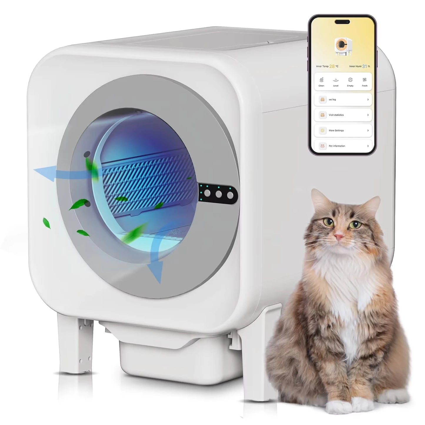 Smart Self-Cleaning Cat Litter Box Odor-Removal Design Hands-Free Cleanup Cat Toilet 75L Automatic WiFi APP Control