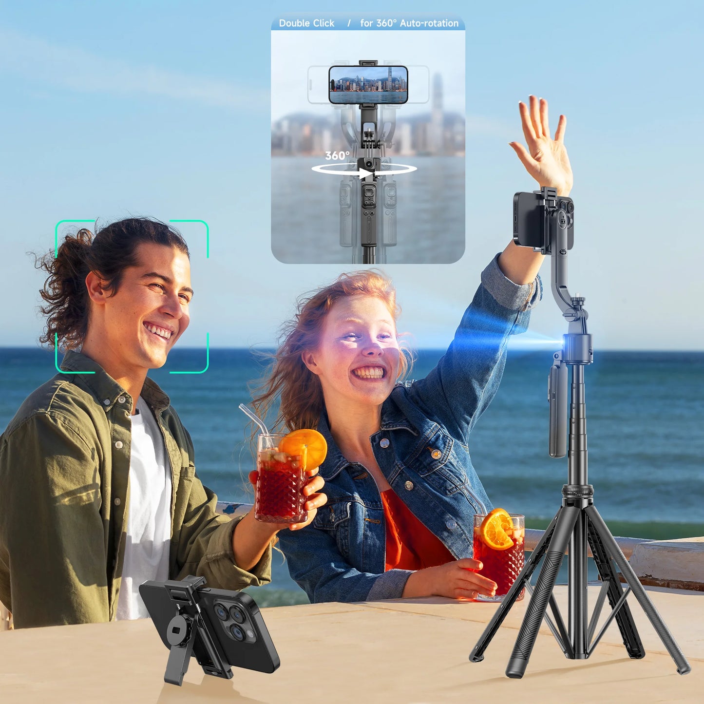 C17 Tripod 360°Auto-Rotation AI Tracking Remote Control Bluetooth Shooting Quadrapod Selfie Stick Stabilizer Optional Fill Light