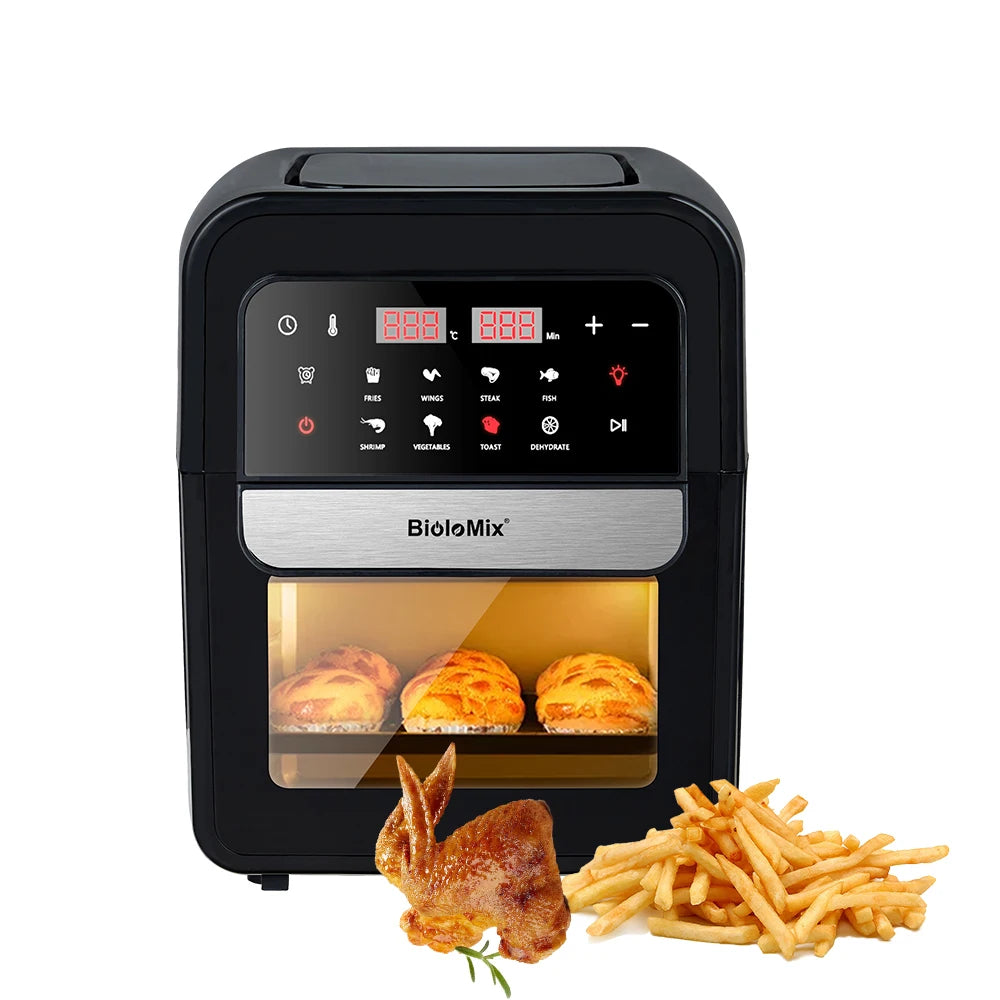 BioloMix Stainless Steel Dual Heating Air Fryer Oven Oil Free, Toaster Rotisserie and Dehydrator, 11 in 1, 15 L, 1700 W