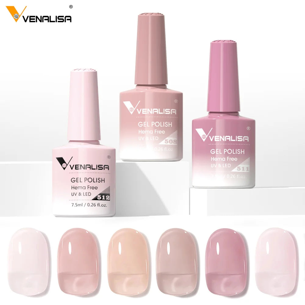 Venalisa Color Nail Gel Polish Kit Jelly Pink Semi-transparent HEMA FREE Self Leveling Nude Natural Pink Nail Manicure Set