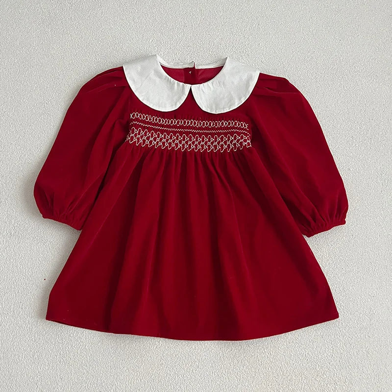 Spring Autumn Kids Baby Girls Long Sleeve Sweet Solid Color Princess Dress New Kids Baby Girls Dress Children Clothes Dress