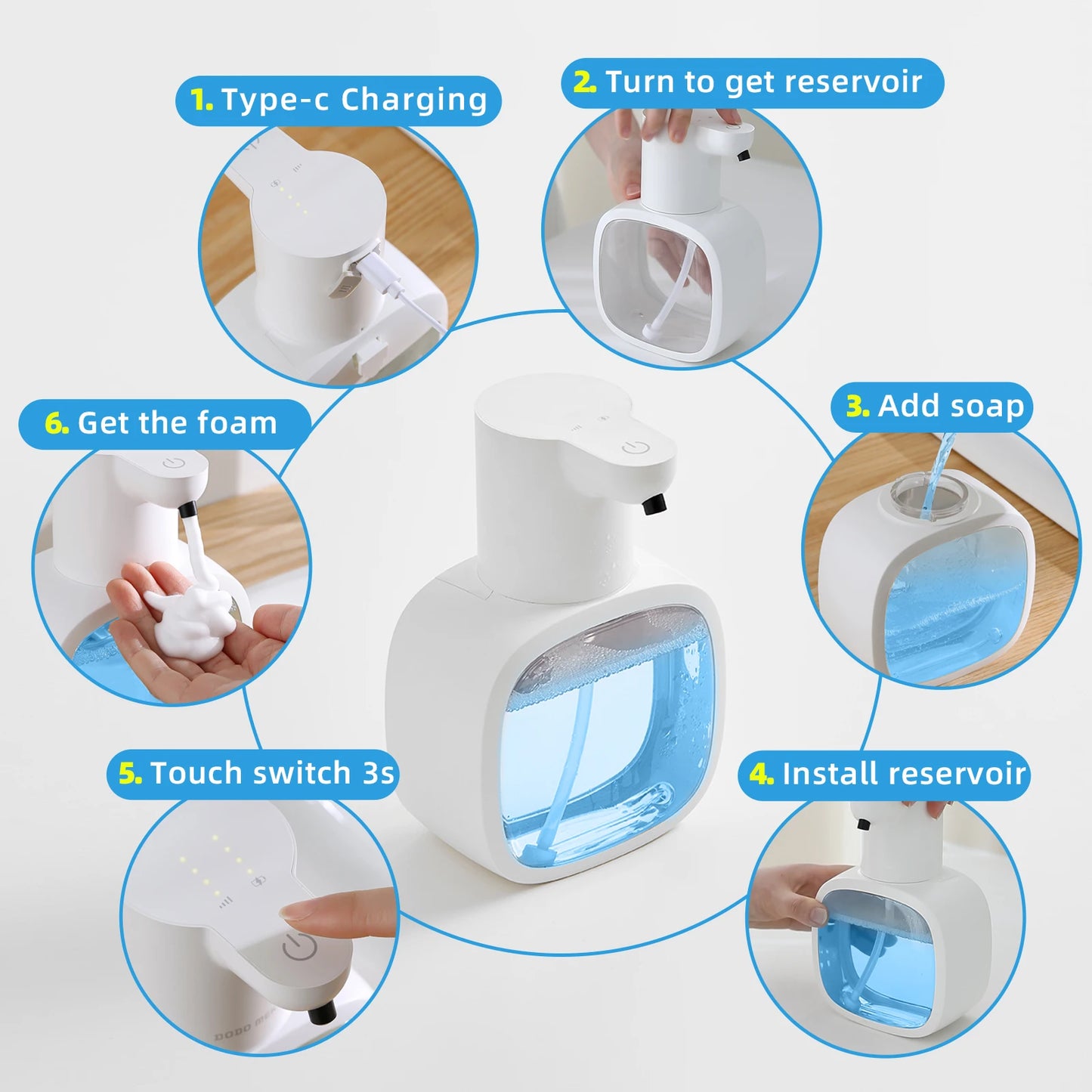 New Wall Mounted Automatic Soap Dispenser Foam Smart Hand Washing Machine 500ml Liquid Rechargeable Bathroom Induction Sensor