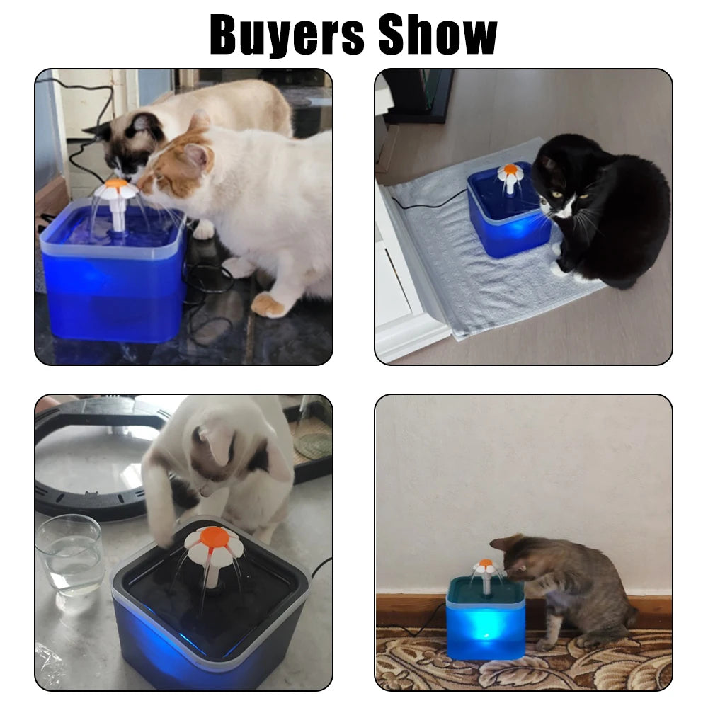 Pet Water Dispenser with Recirculate Filtring Cat Drinking Fountain USB Charging for Fresh Water with LED Lighting Automatic