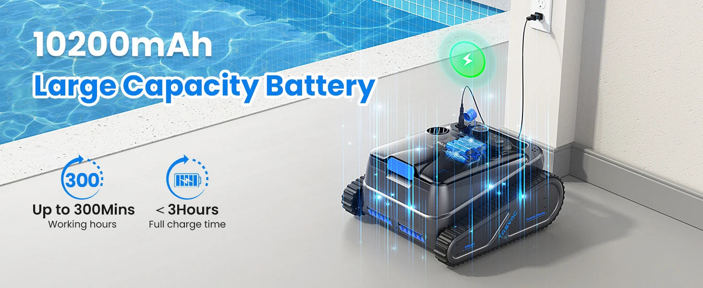 Cordless Robotic Pool Cleaner, Pool Vacuum for Inground Pools with 4 Motors, Wall & Waterline Cleaning, 300min Battery Life