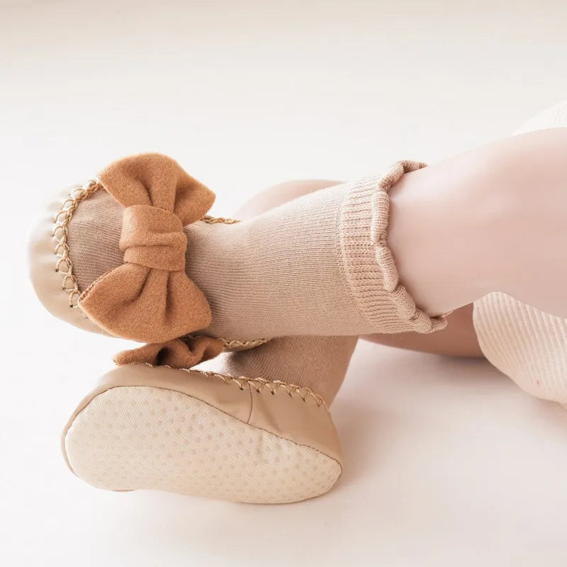 Baby Girls Socks Shoes Autumn Winter Clothes Cute Bow Socks Non-slip Soft Lightweight Floor Socks Baby Items Clothing