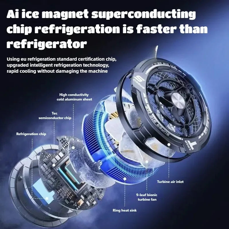 FS12 45W Magnetic Semiconductor Tablet Cooler Large Area AI Powerful Cooling Fan Radiator for IPad Gaming with RGB Colorf Lights