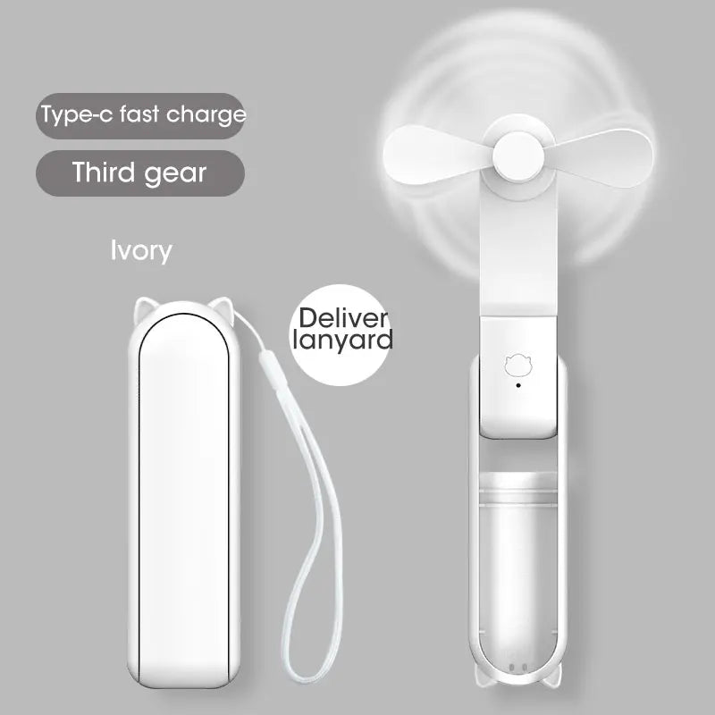 Folding Mini Electric Fan USB Charging Fan Cooling Handheld Fan 3 Speed Powerful Outdoor Travel Portable Small Fan Power Bank