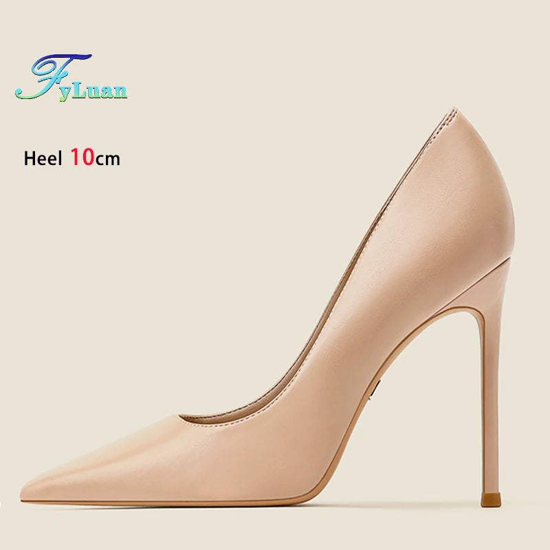 high-quality Sheepskin High Heels Party Office Fashion Pointed Shallow Women Shoes 6 8 10CM Stiletto Naked color Female Pumps