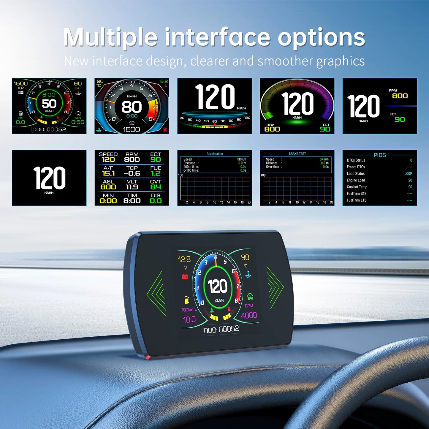 OBD2 Gauge P12 HUD Head Up Display Car Digital Auto Diagnostic Tools Digital Meter Speed RPM Water Temp Fuel consumption Voltage