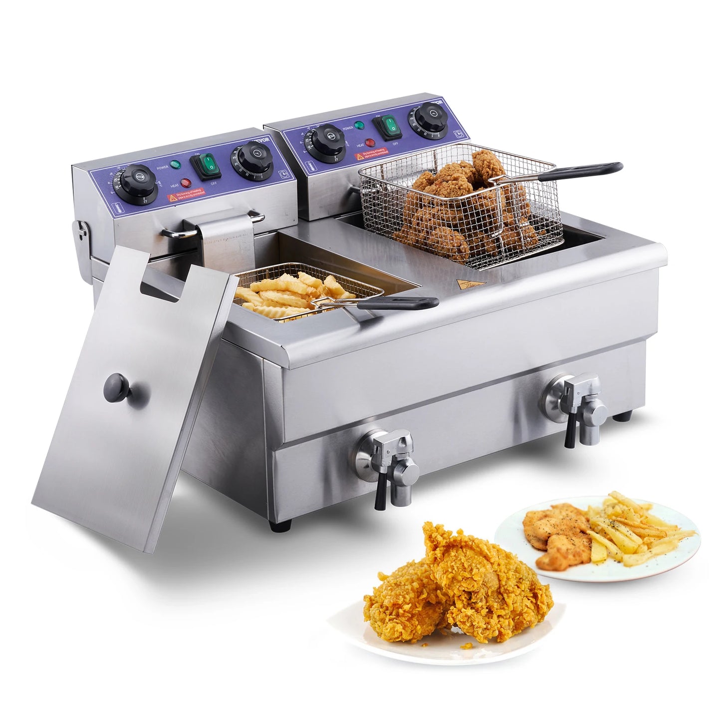 VEVOR 12L 5000W Electric Deep Fryer w/Dual Removable Tanks Commercial Countertop Fryer for Chicken French Fries Frying Chips