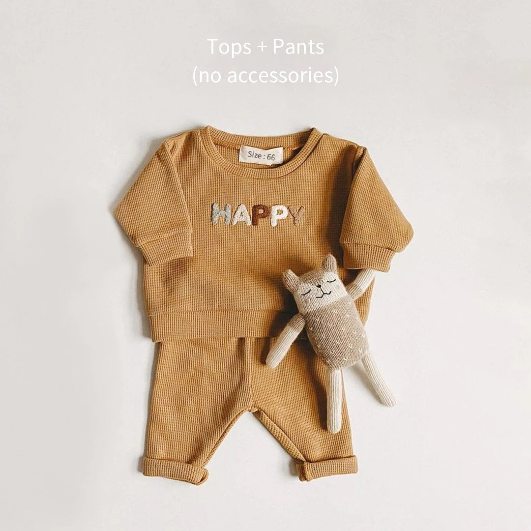 2024 Spring Baby Boys Clothes Cute Organic Cotton Sets Girls Long Sleeve Casual Sweatshirt+Pants 2pcs Kids Clothes Sports Suit