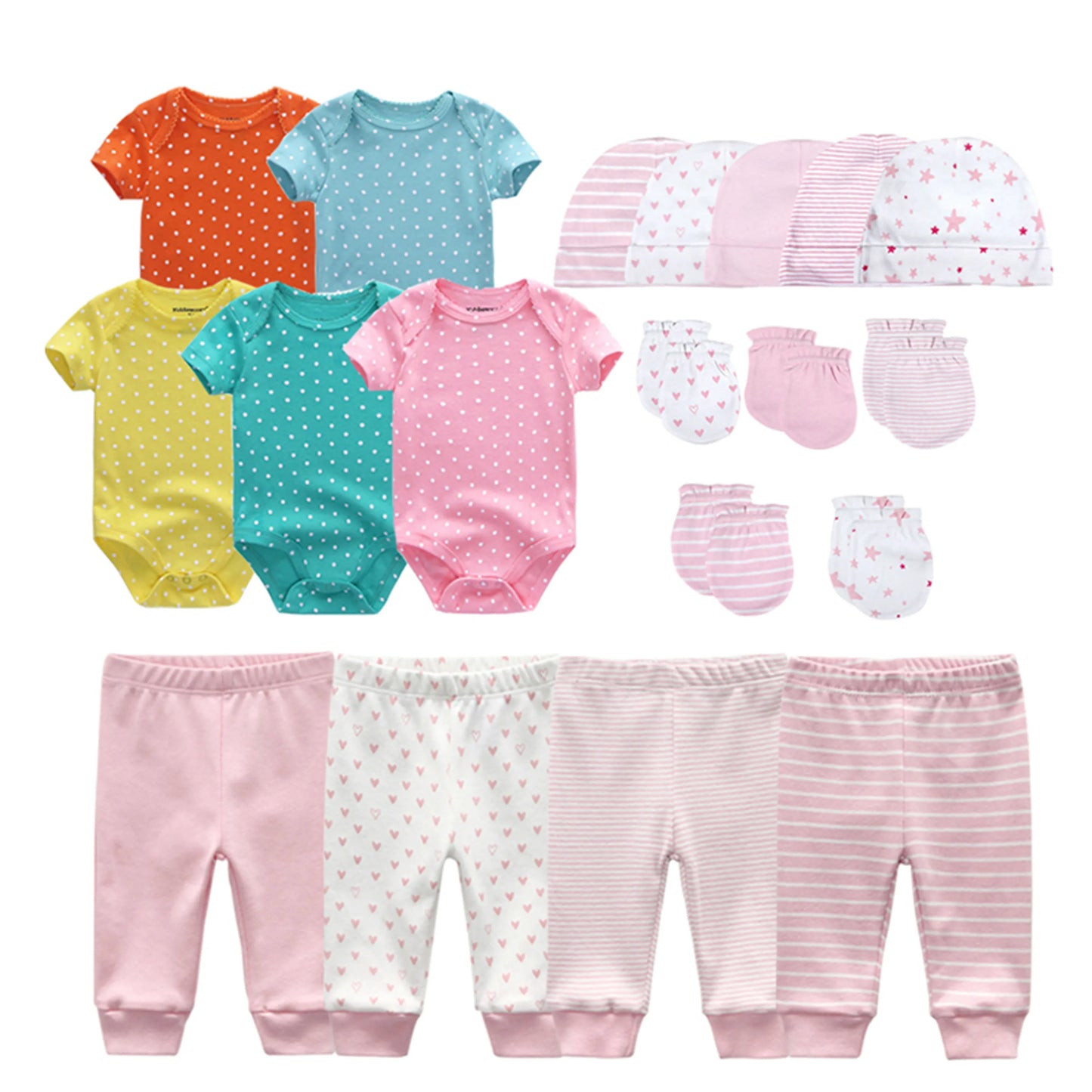 Kiddiezoom Baby Clothing Sets Newborn Boy Girl Infant Bodysuits+Pants+Hats+Gloves/Bibs Unisex Clothes Bebes