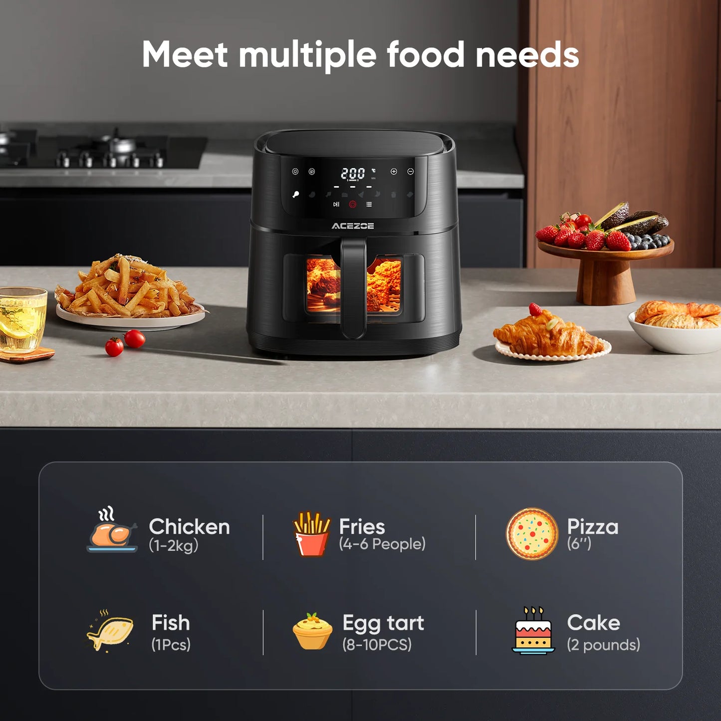 7L Smart Air Fryer Without Oil Large Capacity LED Touch Screen Window Visualization Airfryer Kitchen appliance Home-appliance