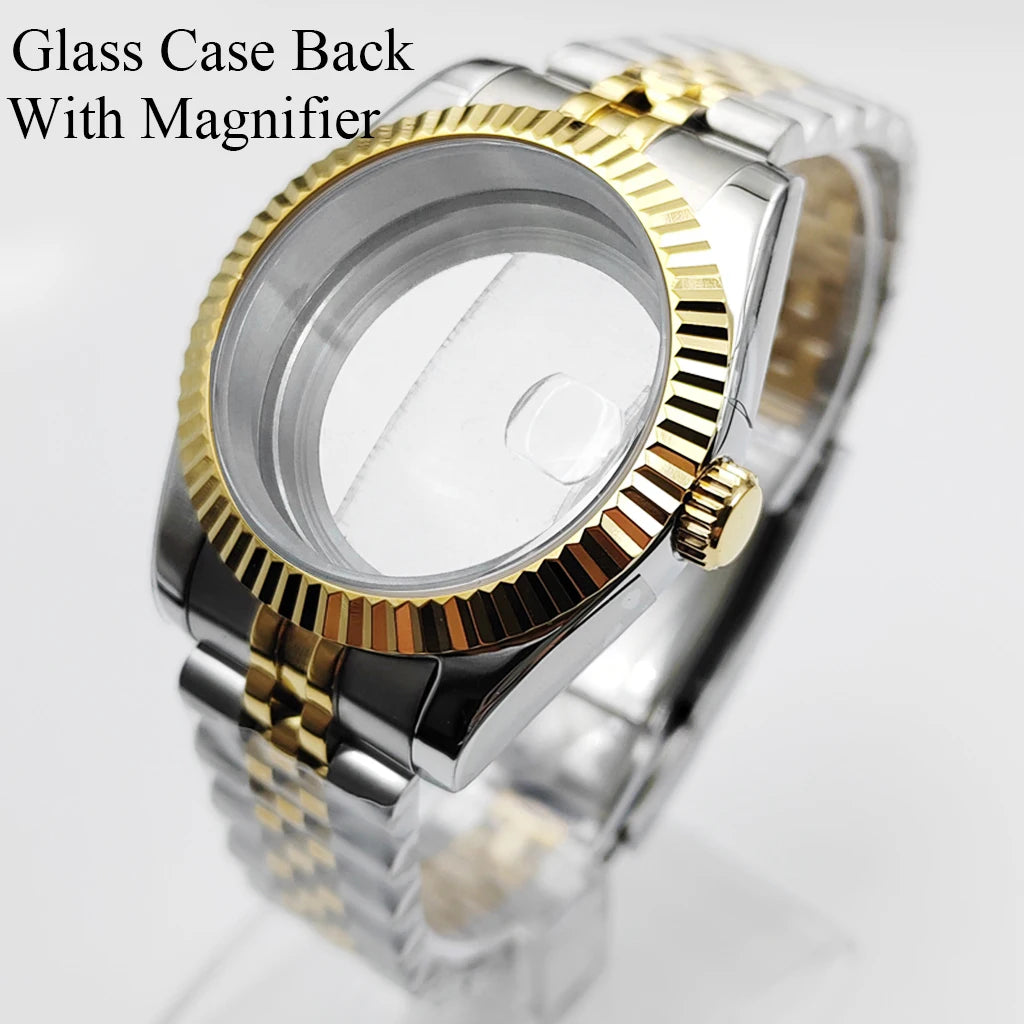 Gold 36mm 39mm Watch Case Stainless Steel Sapphire Glass For NH35 NH36 ETA2824 2836 Miyota8215 8205 821A PT5000 ST2130 Movement
