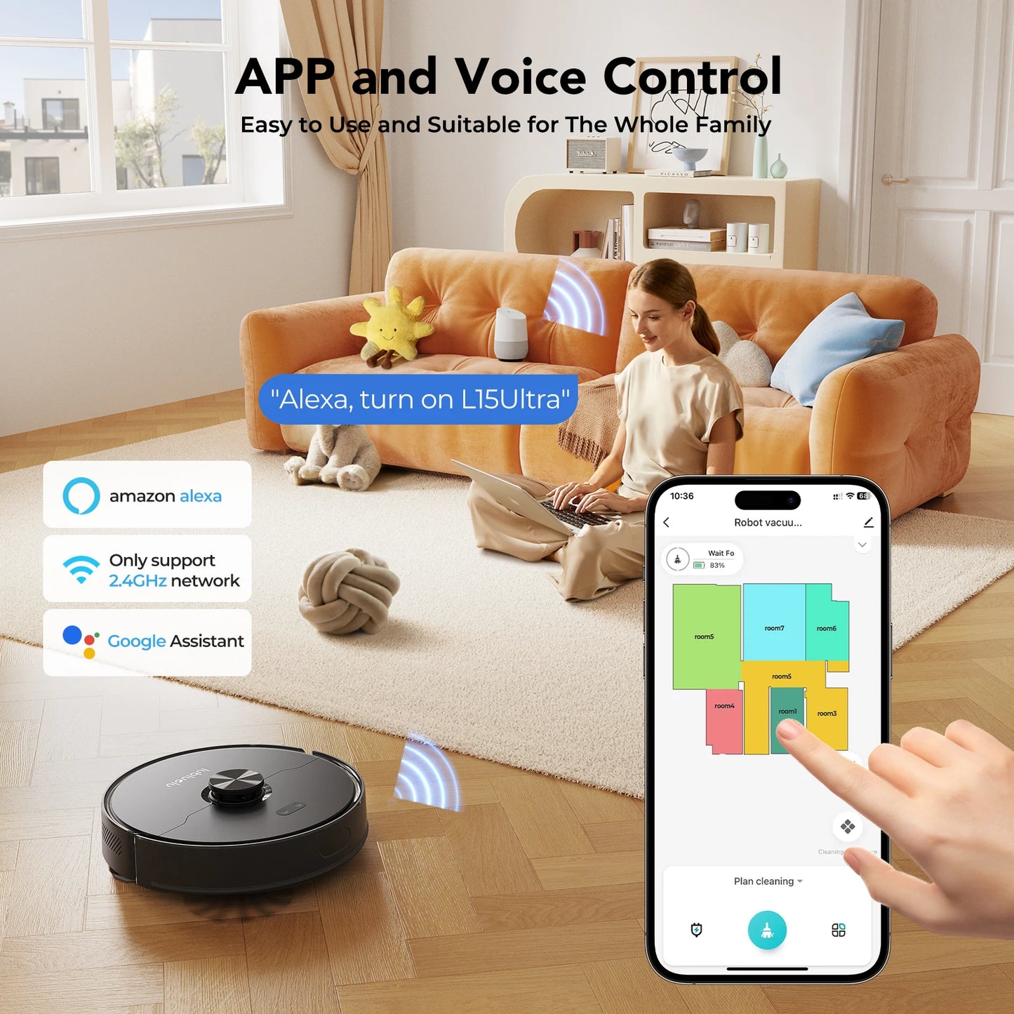 Lubluelu L15 Ultra Robot Vacuum Mop Combo 5500Pa Robot Vacuum Auto-Charging 5 Maps 24 No-go Zones 3 In 1 Robot Vacuum Cleaner